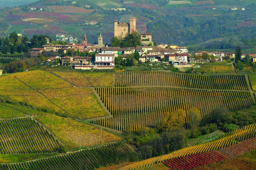 Imagen de un pueblo toscano rodeado de viñedos