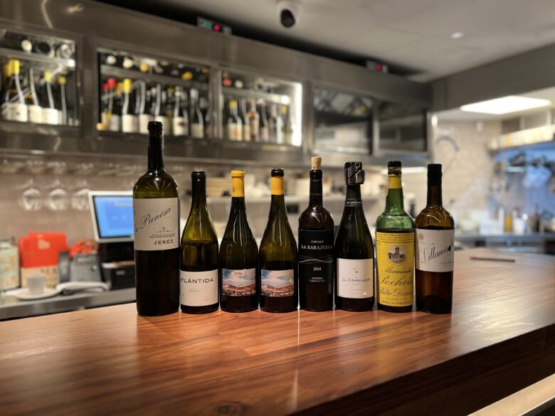 Selección de referencias del Marco de Jerez de la carta de vinos de Señor Cangrejo.