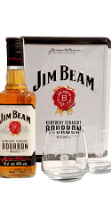 Jim Beam 70 cl. + Estuche de Lata + 2 vasos